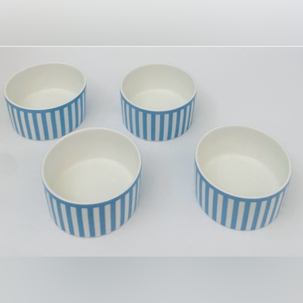 Round House Sicily Blue Stripe Dessert Bowls Set Of 4